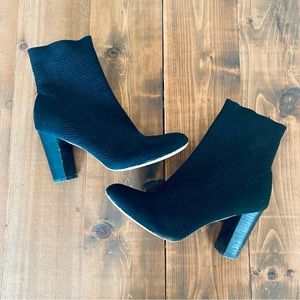 Black knit heeled booties